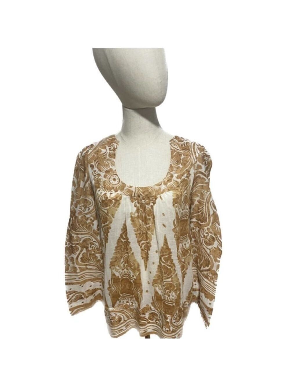 Diane VON FURSTENBERG CHARLEEN GOLD & CREAM FLORAL LONG SLEEVED TOP NWOT SZ 2